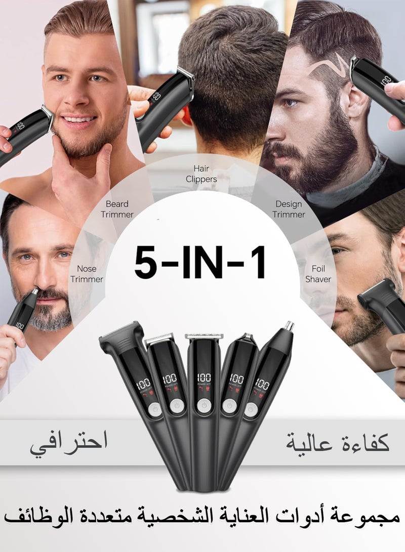 واميت ماكينة حلاقة ذقن للرجال 5 في 1، طقم تهذيب الجسم والأنف مع شاشة LED، ماكينة قص الشعر لاسلكية مقاومة للماء، شحن سريع Type-C، بطارية تدوم طويلاً، هدية مثالية للرجال - Image 2